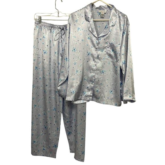 Morgan Taylor Intimates Light Blue Floral 2 Piece Pajamas Size L - Picture 1 of 10
